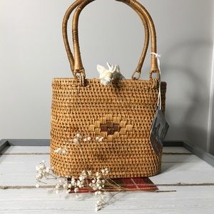 NWT Tan Beige Rattan Wicker Handbag
